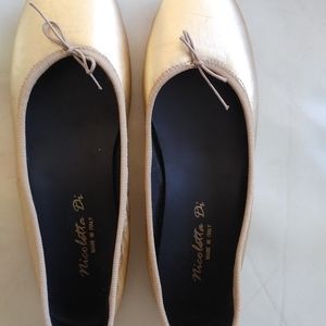 Gold Italian real leather ballet flats